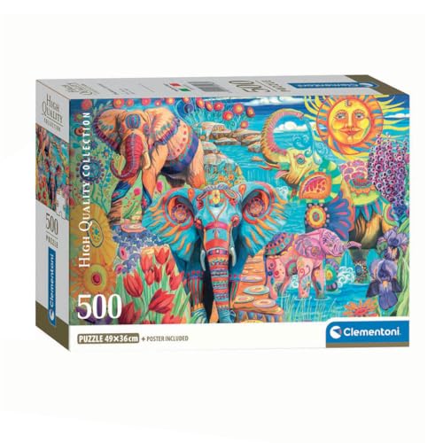 Clementoni Puzzle Collection - Elephants' Carnival 500 Stücke, Compact Box - Puzzle für Erwachsene 14-99 Jahre, Geschenk für Mann und Frau, Made in Italy, 35578