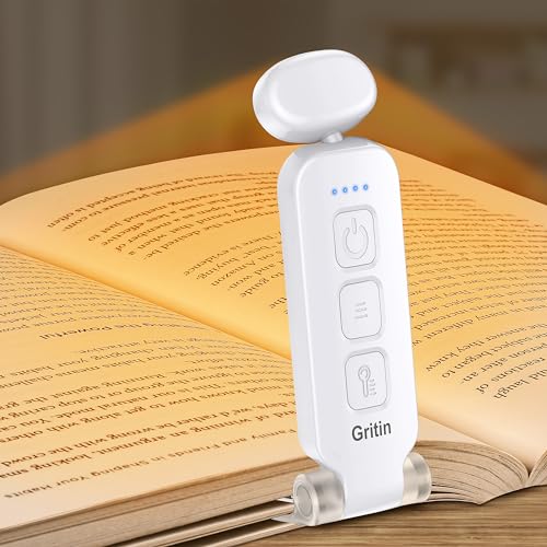 Gritin Leselampe Buch Klemme, USB C Wiederaufladbare Klemmleuchte für Lesen ins Bett, LED Buchlampe mit 3 Farbtemperatur Modi & 5 Dimmbare Helligkeiten, Augenschonend Leselicht