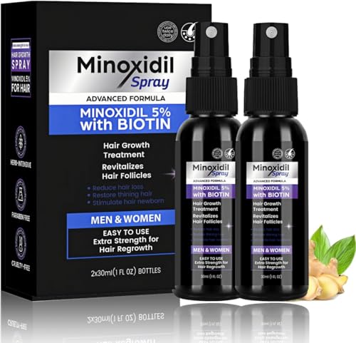 2 Stück Haarwuchsspray Serum für Frauen und Männer, Haarserum Wirkstoff 5% mit Biotin und Niacinamid, reduziert Haarausfall, fördert das Haar und Bartwachstum (30ml*2)