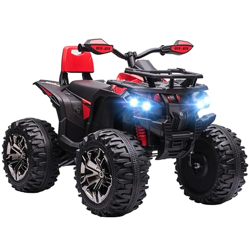 HOMCOM Elektro Quad für Kinder, 12V 10Ah Kinder Quad mit Vorwärts-, Rückwärtsfunktion, 2 Motor, USB-Anschluss, MP3-Musikplayer, Kinderfahrzeug mit Scheinwerfer 3-8 km/h, für 3-5 Jahre, Rot