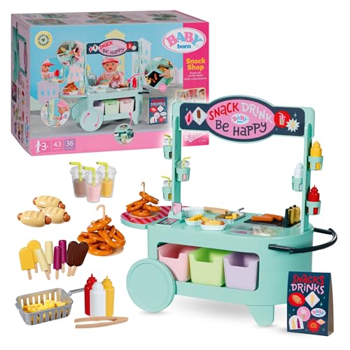 BABY Born Snack Shop - Essensstand für Puppen mit Soundeffekten - 25 Verschiedene Fastfood-Snacks - Hochwertiges Puppenzubehör- Geeignet für Kinder ab 3 Jahren