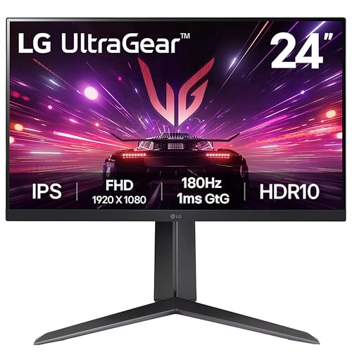 LG Ultragear Gaming Monitor 24GS65F, 24 Zoll, 1080p, 180Hz, 1ms, IPS Display, HDR 10, NVIDIA G-Sync kompatibel & AMD FreeSync, Smart Energy Saving, DisplayPort, HDMI
