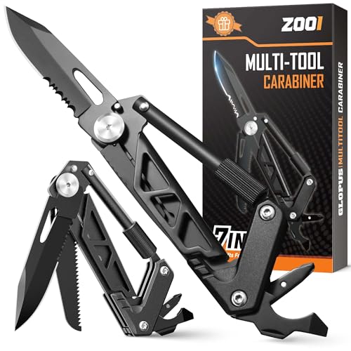 ZOOI Multitool für Männer, 7-in-1 Karabiner mit Taschenmesser, Schwarz, Edelstahl