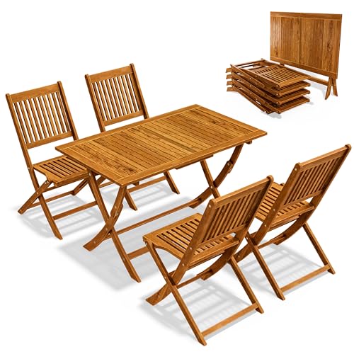 Casaria® Gartenmöbel Set Wetterfest Klappbar Akazie 5-TLG. FSC®-Zertifiziert Holz 160kg Belastbarkeit Garten Terrasse Balkonmöbel 120x70cm Möbelset 4 Personen