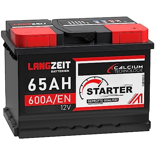 LANGZEIT lead acid, Autobatterie 12V 65Ah Starterbatterie ersetzt Batterie 60Ah 55Ah 56Ah 61Ah 62Ah 63Ah 64Ah, Kompatibel mit PKW