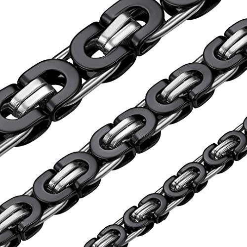 ChainsHouse Schwarz Ketten Königskette Herren Byzantinische Kette 51cm Edelstahl Plattenkette 6MM breit Halskette Damen Platten Kette Schmuck Herren