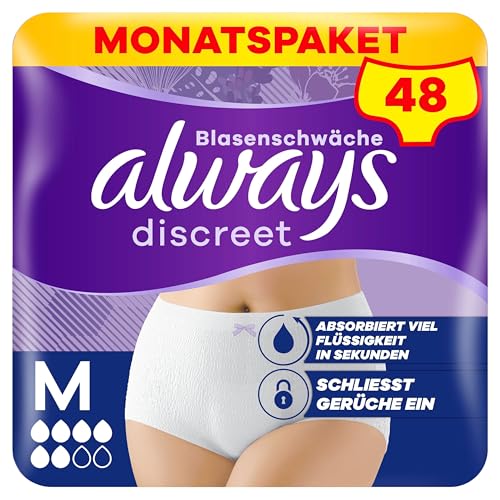 Always Discreet Inkontinenz-Höschen Plus Für Frauen, M, 48 Höschen, Verhindert Auslaufen Und Gerüche, Angenehm Und Kaum Spürbar