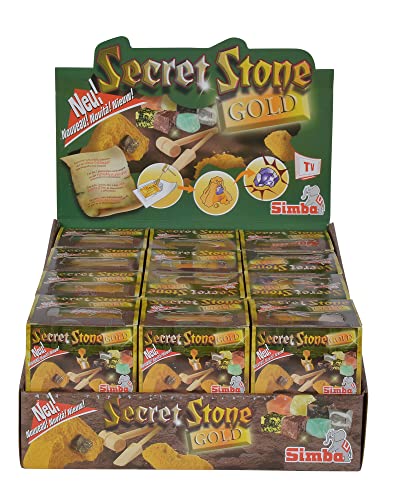 Simba 105952498 - Secret Stone, Gold oder Halbedelstein in Sandbarren, mit Hammer und Meißel aus Holz, 8-fach sortiert, es wird nur ein Artikel geliefert, Goldbarren, Entdeckerspielzeug ab 3 Jahren