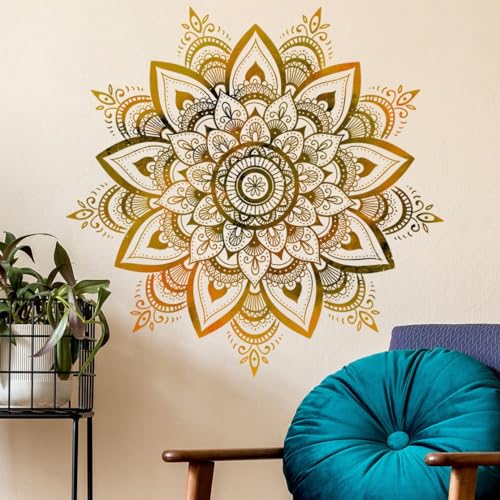 COVPAW Wandtattoo Wandaufkleber Mandala Gold Gelb Wohnzimmer Schlafzimmer Wandsticker Wandbild Boho Style Flur Yoga Wanddeko (Mandala A)