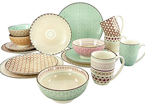 CreaTable, 20310, Serie MANDALA, 16-teiliges Geschirrset, Kombiservice aus Steinzeug, spülmaschinen- und mikrowellengeeignet, Qualitätsproduktion
