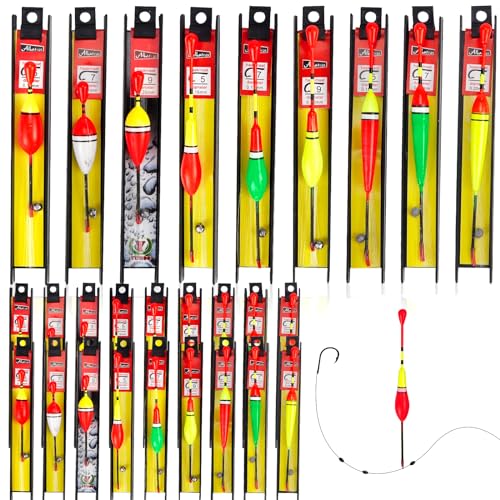 Posen Angeln Set 27 PCS Schwimmer Angeln Fishing Posen Set Mit Senkblei, Angelschnur und Haken(5#, 7#, 9#) Angelzubehör Posen für Friedfische Forellen Aal Zander, Ideal für See Fluss Bach