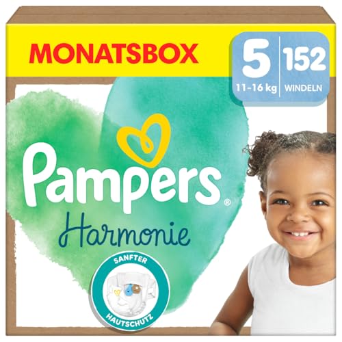 Pampers Harmonie Windeln Größe 5, 152 Windeln, 11kg-16kg, sanfter Hautschutz mit 100Prozent Pampers Schutz