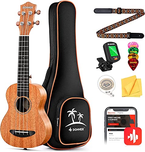 Donner Konzert Ukulele Set 23 Zoll Ukulele Starter Kit Anfänger Hawaii Gitarre Mahagoni mit Nylon Saiten