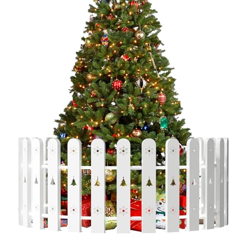 Harrms Weihnachtsbaum Zaun 28 Stück, Kinder- & Haustiersicherer Weihnachtsbaum Schutz, Stabiler Kunststoffzaun Miniatur Zaun für Weihnachtsbaum, Garten, Hochzeit, Party Dekoration, Weiß