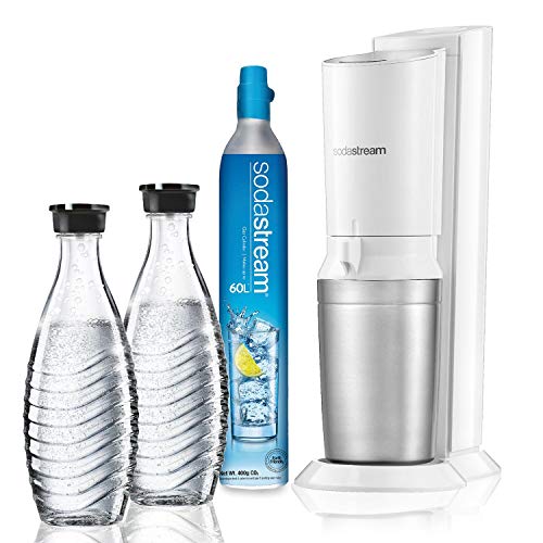 Sodastream Sprudelwasser Carbonator Crystal Mega Pack, 2 Glasflaschen und 1 CO2-Flasche enthalten, weiß