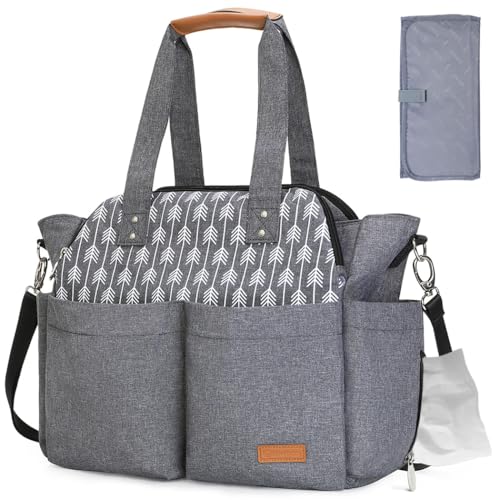 Lekebaby Baby Wickeltasche Bote groß mit Wickelunterlage für Reise, Grau