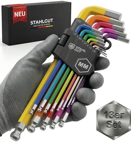 STAHLGUT 13er Innensechskantschlüssel Set, Werkzeuge, Werkzeug Set, Tools, Tool Set, Fahrrad Werkzeug, Hex, Handwerkzeug, Fahrradwerkzeug Set, Sanitär Werkzeug, 1,27-10mm Sechskant Multicolour Satz