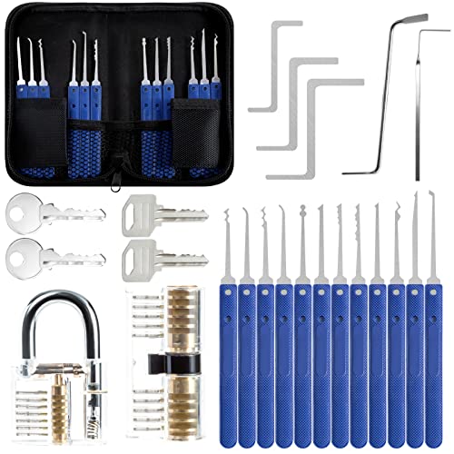Eventronic Lockpicking Set, 17-Teiliges Dietrich Set mit 2 Transparentem Trainingsschlössern und Anleitung für Schlosserei, Anfänger und Profisrleicht