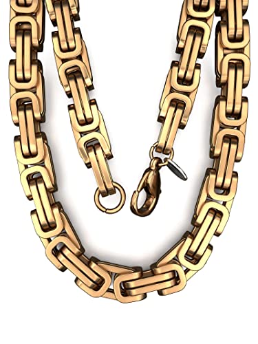 Fly Style Byzantiner Königskette Gold Edelstahl - Halskette Herren 18 Karat vergoldete Kette - 9mm breit, 60cm lang