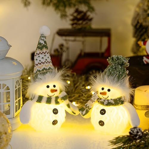 LED-leuchtende Schneemann-Weihnachtsdekoration - 2er-Set batteriebetriebene Desktop-Figuren, warmes Licht schafft Festtagsstimmung, geeignet für Zuhause, Büro