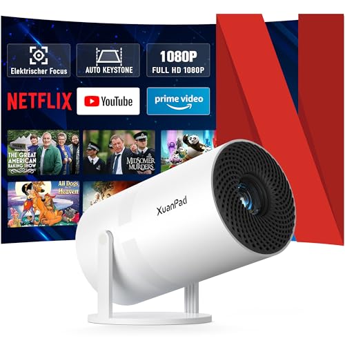 [Netflix-zertifizierter & Elektrischer Focus] Beamer 20000L 1080P Mini Beamer mit WiFi & Bluetooth Projektor mit 210° drehbarer Stand, Automatische Trapezkorrektur, Staubfilter & Wärmeableitungssystem
