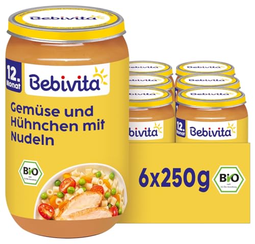 Bebivita Menüs ab dem 12. Monat Gemüse und Hühnchen mit Nudeln, 250g 6er Pack (6x250g)