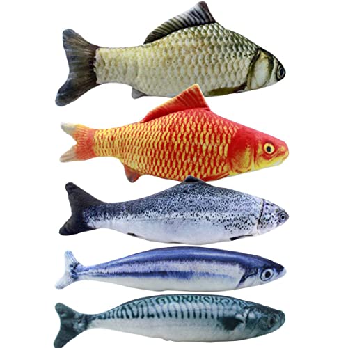Cozlly 5 Stück Katzenspielzeug Fisch mit Katzenminze, 20CM Plüsch Fischspielzeug, Katzenminze Kissen, Spielzeug Katze, Katze Interaktive Spielzeug für Haustiere
