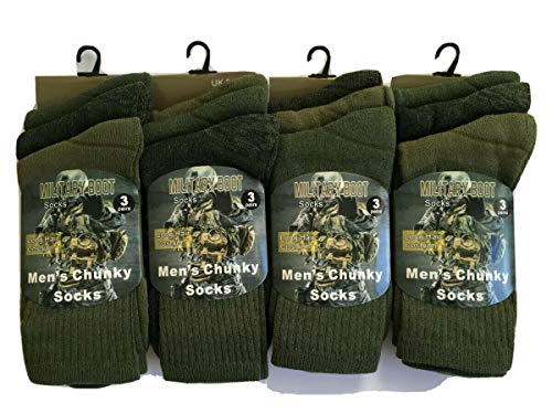 QZ FASHION 6 Paar Militärsocken für Herren, Armee-Thermo-Wanderstiefel, Walking, Kampf, warm, Größe 39-45, khaki, 6-11