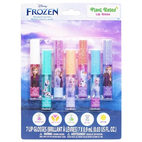 Disney Frozen 7-teiliges set, pflanzenbasierter Lipgloss, erstes Makeup-Set für Mädchen, perfekt für Partys, Pyjamapartys und Geburtstagsgeschenke, ab 3 Jahren, von Townley Girl