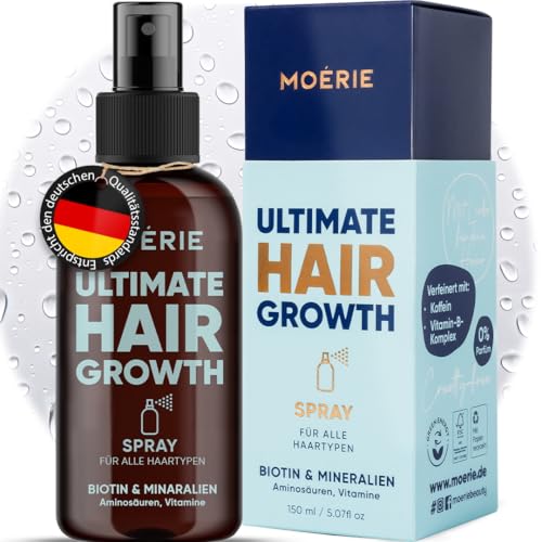 MOERIE Haarwachstum Serum Spray 150ml - natürlich Haarwachstum beschleunigen - Haarwuchsmittel Frauen & Männer - mit Mineralien, Caffein & Biotin Haare stärken - Haarvitamine gegen Haarausfall Frau