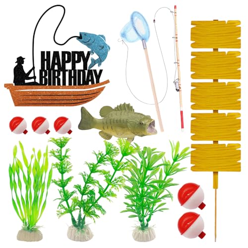 Fische Angeln Tortenaufleger Thema Dekoration Set,Tortendeko Angeln Cake Toppers im Fisch Deko Angeln Geburtstag Party Dekorationen, Party Zubehör für Geburtstagsfeiern, Urlaub Parteien, Angeln Feiern