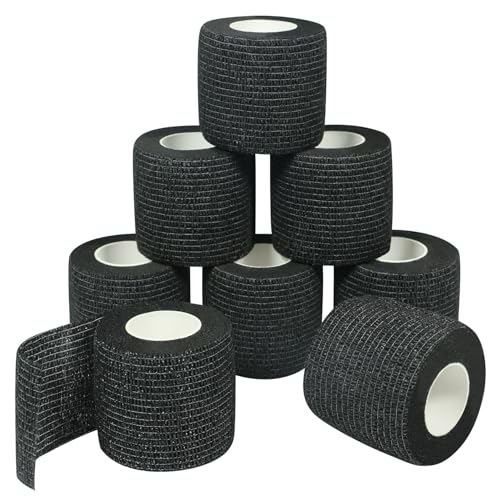 QiGui Selbstklebender Verband 8 Rollen 5cmx4.5m Verbandsmaterial Pflaster Rolle Elastische Binde Bandage Fixierbinde Haftbandage Selbstklebend für Sport und Erste Hilfe Vet Wrap Hund Pferde(Schwarz)