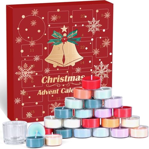 Adventskalender Duftkerzen 2025 mit 24 verschiedenen Teelicht-Duftkerzen, Weihnachtskalender Geschenke für Frau Mama Schwester Freundin