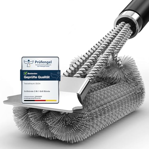Grillbürste, Grill Reinigungsbürste Edelstahl Schaber, dichte Edelstahlborsten, Extra Langer PP Griff, für Gasgrill, Holzkohlegrill, Kugelgrill, Elektrogril, Grillrost