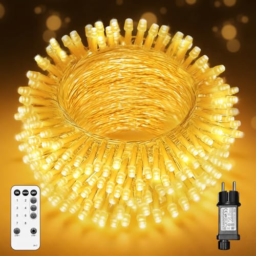 Macchiatto Lichterkette Außen 10m 100LED,Warmweiß Lichterkette mit Stecker,Transparente Kabel,8Modi & Timer mit Fernbedienung,IP44 Wasserdicht für Innen Außen Garten Balkon Hochzeit Weihnachten Party