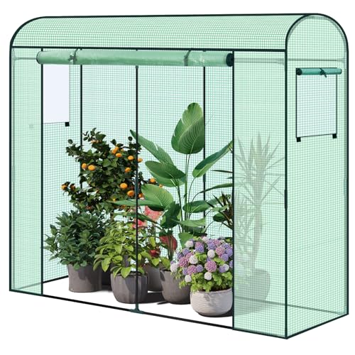 WOLTU Gewächshaus, Foliengewächshaus Winterfest für Aufzucht Tomaten Gemüse Blumen, Tomatenhaus mit Tür 2 Fenstern, aus Stahlrohr PE, 200 x 170 x 68 cm, Grün