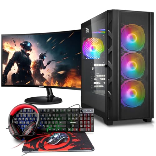 Basic Gaming Komplett PC Set Ryzen 3 3200G, 16 GB DDR4, 1000 GB SSD M.2, Win 11 Pro 64bit + 24 Zoll Monitor + Tastatur, Maus, Headset Bundle