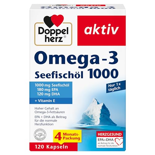 Doppelherz Omega-3 Seefischöl 1000 - EPA & DHA als Beitrag für die normale Herzfunktion - 120 Kapseln