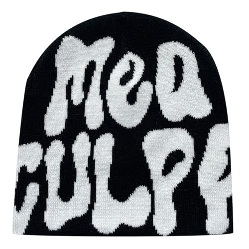 Y2k Beanie Mütze Herren Damen Teenager Y2k Cap Winter Knit Skater Beanie Mütze Hip Hop Strickmützen Baumwolle Spider MEA Culpa Printed Y2k Beanie Cap Hat Pink Harajuku Fashion
