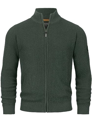 Indicode Herren INLayton Strickjacke mit Stehkragen und Reißverschluss | Cardigan Feinstrickjacke für Männer Army, XL