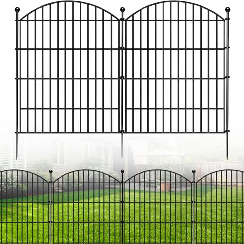 IMSGVIFO Steckzaun Metall,Teichzaun 80cm Hoch,10x Oberbogen Rund Dekorativer Gartenzaun,Gitterzaun Set Beetzaun Zaunelemente Steckzaun für Hunde Teichumrandung Hühnerzaun Schafzaun,Anthrazit