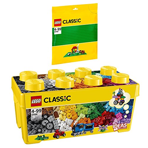 Lego Classic 2er Set 10696 & 10700 Bausteine-Box + Grüne Grundplatte – Kreatives Konstruktionsspielzeug für Kinder, Fördert Feinmotorik und Vorstellungskraft, Ideal für Bauprojekte und Lernspiele