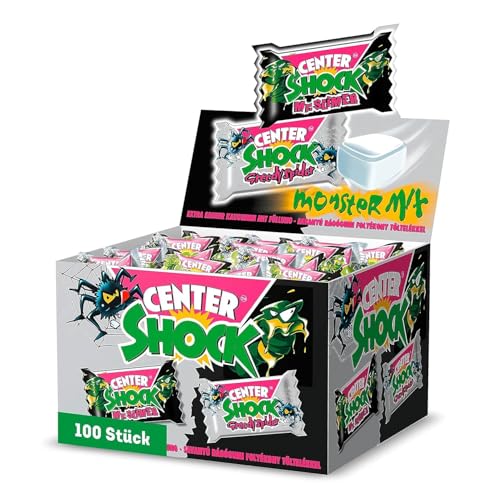 Center Shock Monster Mix, Box mit 100 Kaugummis, extra-sauer mit Cola- & Blutorangen-Geschmack, geeignet für Geburtstag, Pinata, Weihnachten & Halloween, 400g