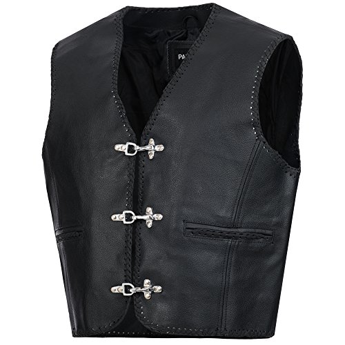PAULGOS Lederweste Weste Kutte Leder Biker Rocker Motorrad Clubweste Bikerweste Motorradweste Schwarz BW1 (XL, Schwarz)