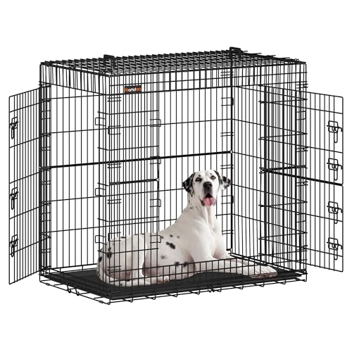 Feandrea Hundekäfig, klappbar, mit 2 Türen, ausziehbare Kunststoffschale, 122 x 74 x 114 cm, XXL, hoch, schwarz PPD050B01