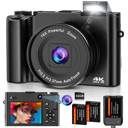 Digitalkamera 4K 64MP mit Dual Kamera, Autofokus, 16X Digitalzoom, Kompakte Kamera Fotokamera mit 3