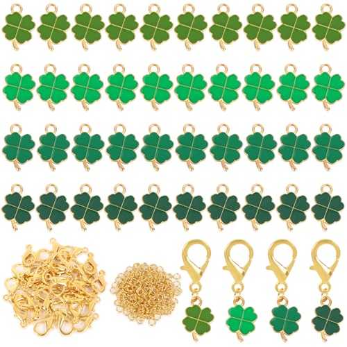 40 Stück Vierblättriges Kleeblatt Anhänger, Glücksbringer Anhänger Halsketten Zubehör, Glücksbringer Kleeblatt Schlüsselanhänger, Charms Anhänge Set für DIY Basteln Schmuck, Ornamente, Geschenke