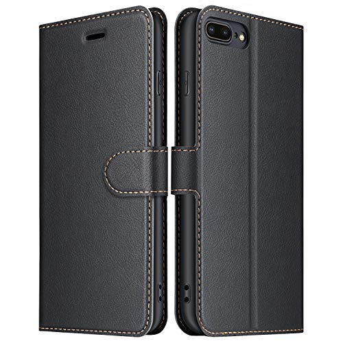 ELESNOW Hülle für iPhone 7 Plus / 8 Plus, Premium Leder Flip Wallet Schutzhülle Tasche Handyhülle für iPhone 7 Plus / 8 Plus (Schwarz)