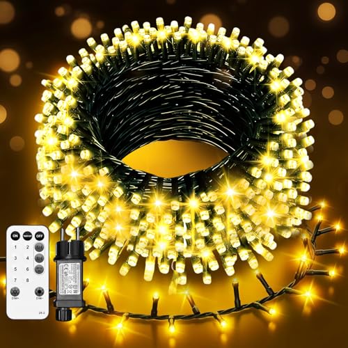 LED Lichterkette Außen 20M 200LED Warmweiß, Strombetrieben mit Stecker, 8 Modi & Timer mit Fernbedienung und Speicherfunktion, IP44 Wasserdicht für Innen Außen Garten Balkon Hochzeit Weihnachten Party