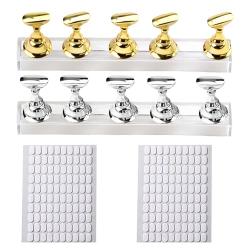 JEYORZY 2 Stück Nagel Stander,Nägel Selber Machen Set,Press On Nails Set,Display Nagelübungsständer,Magnetische Nagelspitzen Halter,DIY Nagelkunst Ständer,Kommt mit 200 Aufklebern